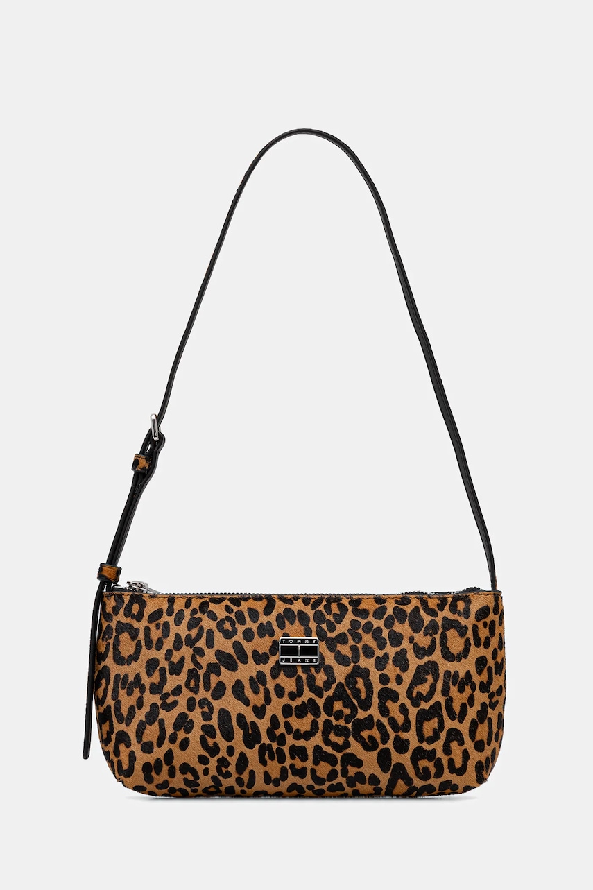 Kožená kabelka Tommy Jeans hnědá barva, AW0AW18008