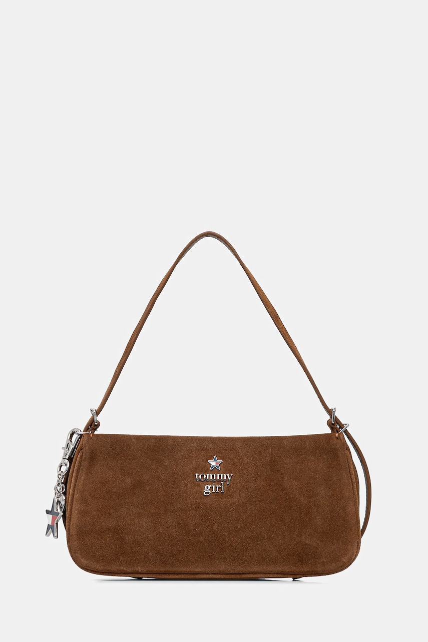 Kožená kabelka Tommy Jeans hnědá barva, AW0AW18309