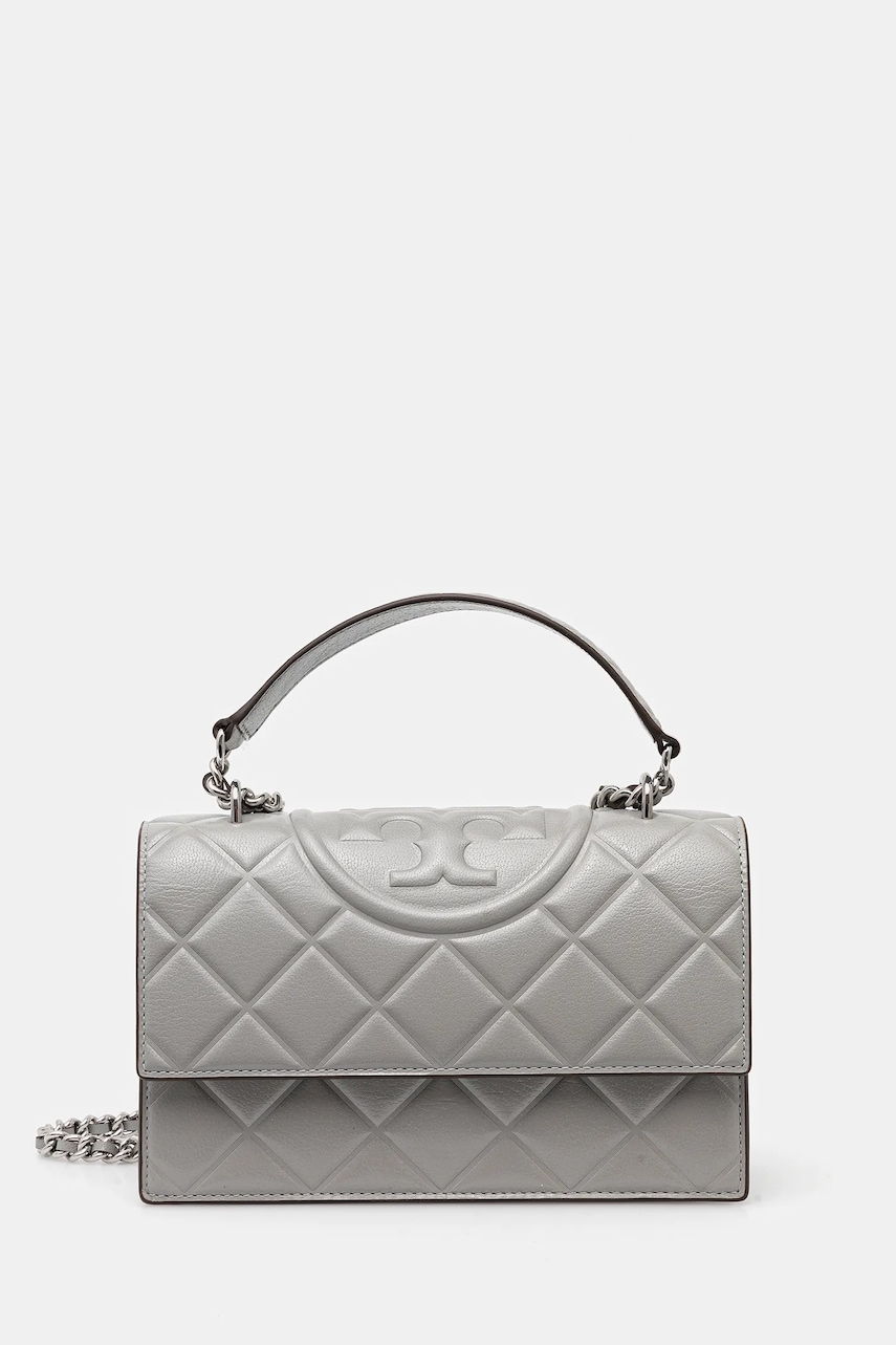 Kožená kabelka Tory Burch Fleming šedá barva, 164800-021