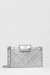 Kožená kabelka Tory Burch Fleming stříbrná barva, 175190-040