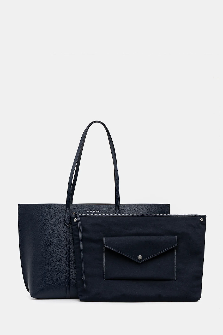 Kožená kabelka Tory Burch Perry tmavomodrá barva, 169476-498