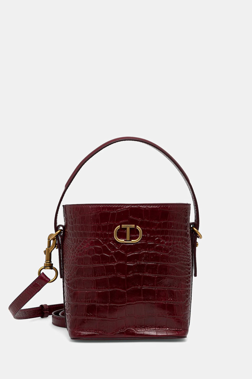 Kožená kabelka Twinset vínová barva, 252TD8257