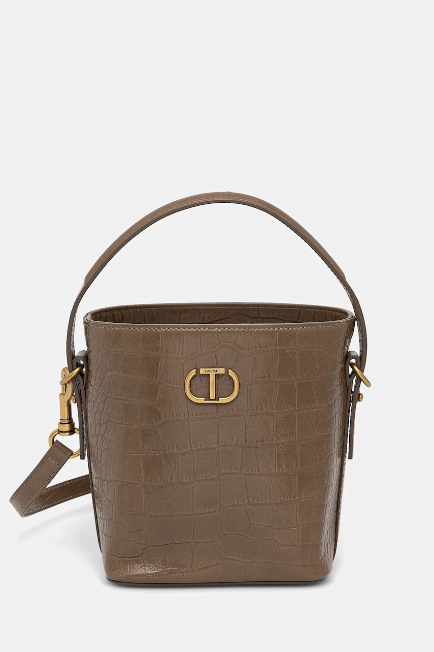 Kožená kabelka Twinset zelená barva, 252TD8257