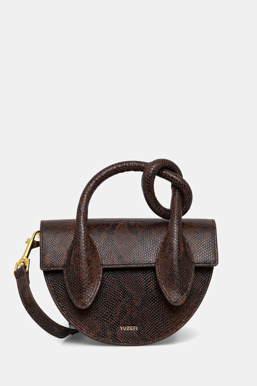 Kožená kabelka Yuzefi PRETZEL hnědá barva, YUZPF25-HB-PRZ-L062