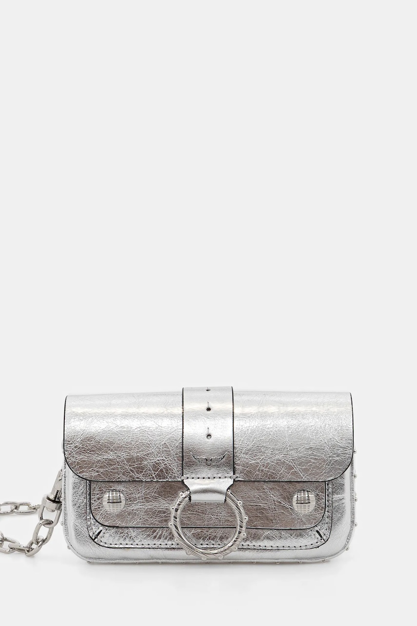 Kožená kabelka ZADIG&VOLTAIRE stříbrná barva, LWBA03973