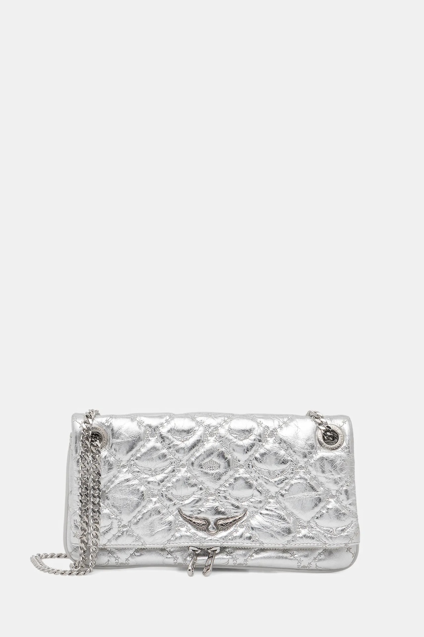 Kožená kabelka ZADIG&VOLTAIRE stříbrná barva, LWBA04078