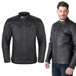 Kožená moto bunda W-TEC Mungelli EVO vintage černo-hnědá S