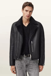 Kožená motorkářská bunda AllSaints CORREZ černá barva, přechodná, M022LD