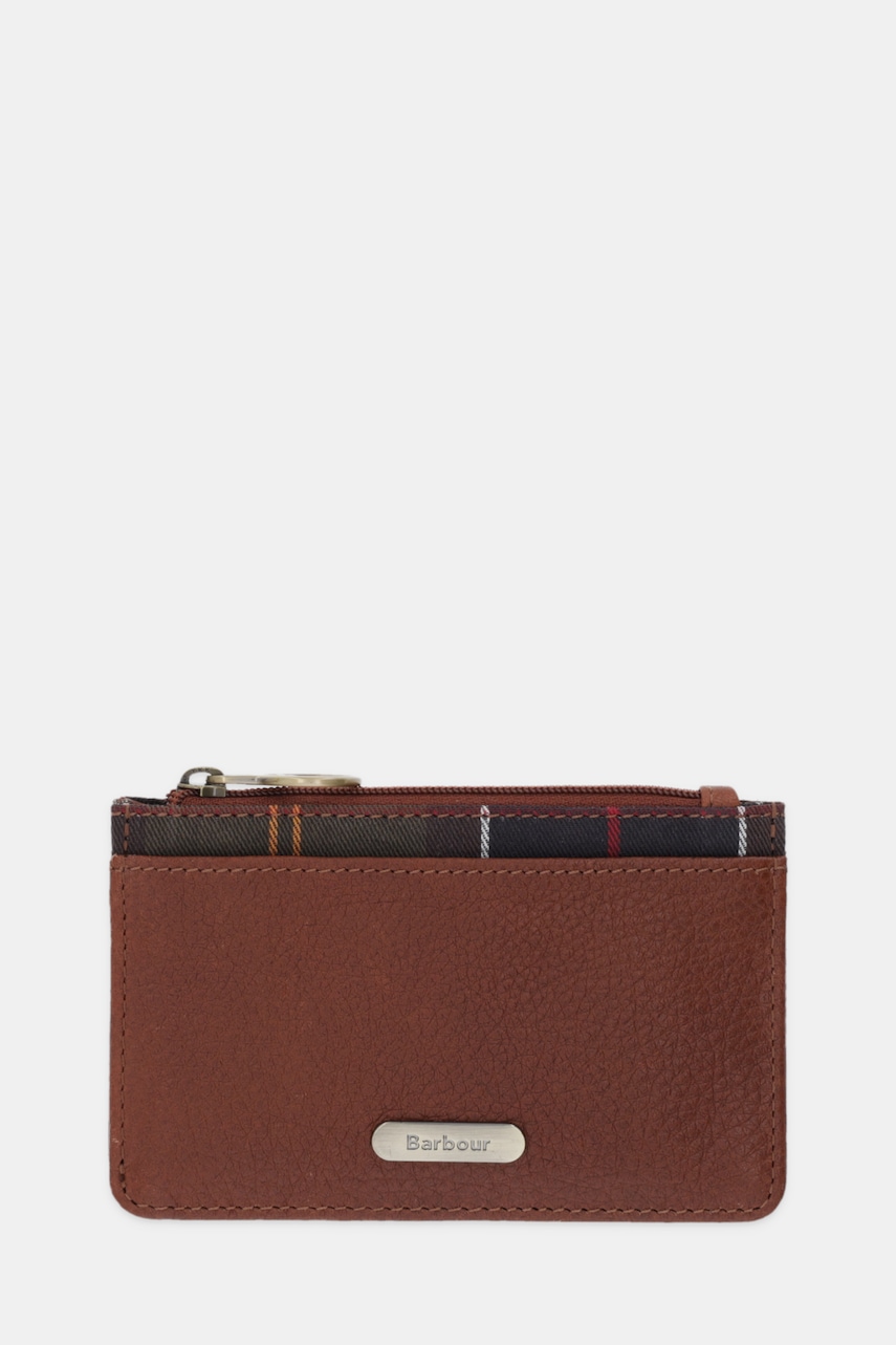 Kožená peněženka Barbour dámská, hnědá barva, LLG0035