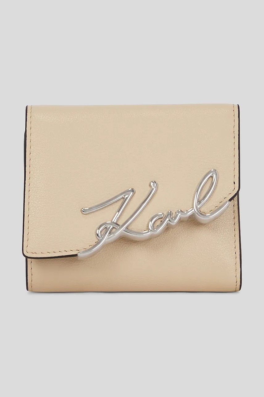 Kožená peněženka Karl Lagerfeld K.SIGNATURE dámská, béžová barva, A3W32019