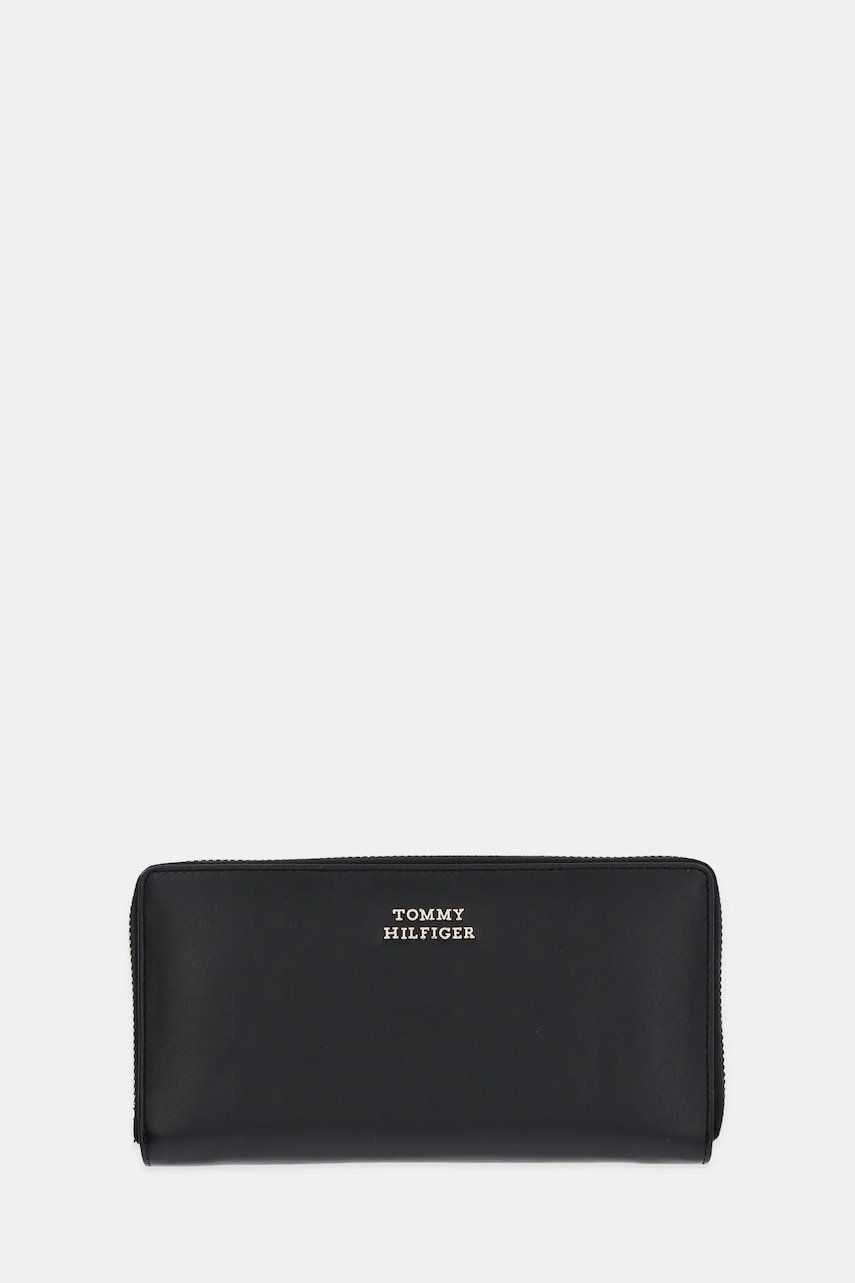 Kožená peněženka Tommy Hilfiger dámská, černá barva, AW0AW17498