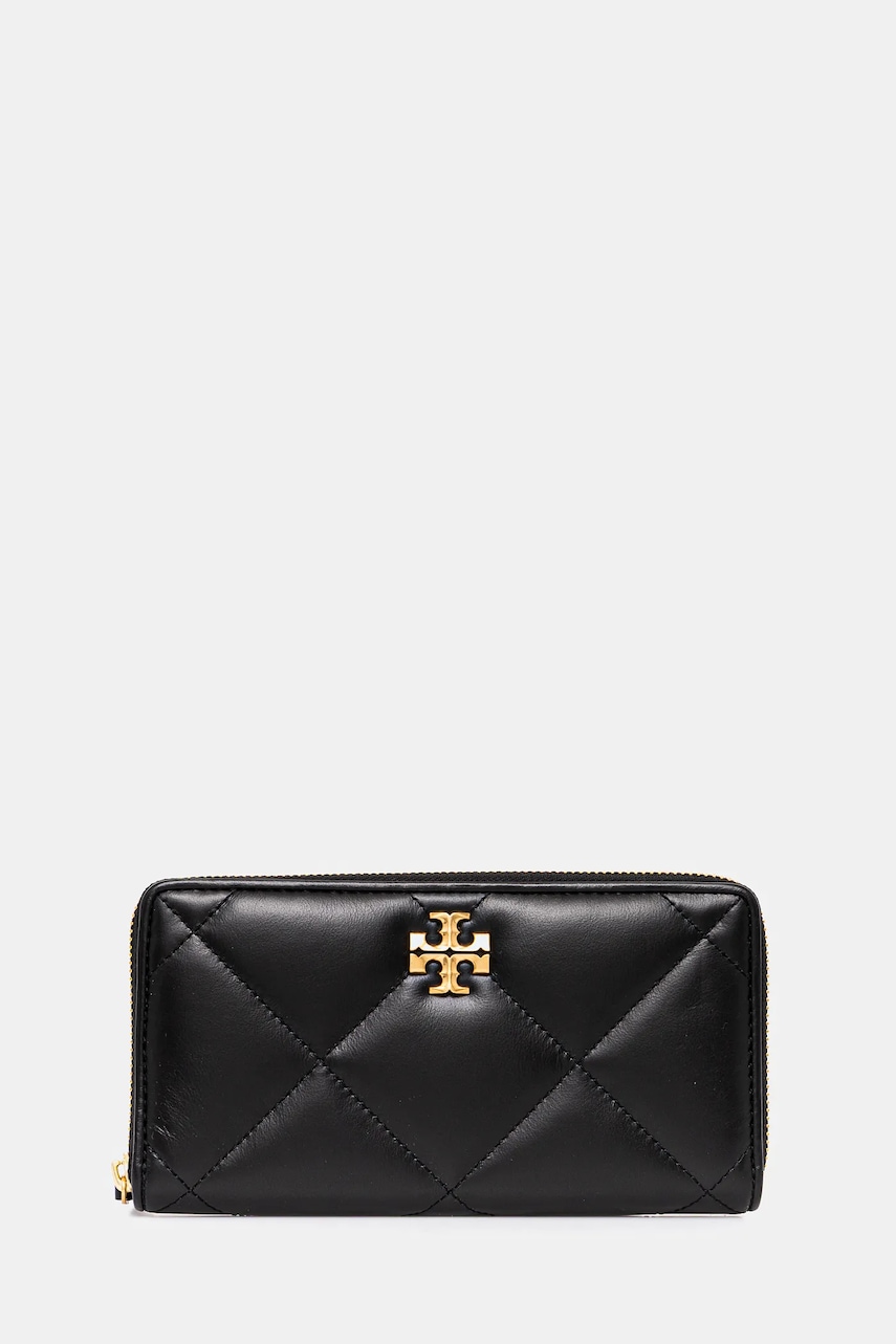 Kožená peněženka Tory Burch Kira Diamond Quilt dámská, černá barva, 154989-001