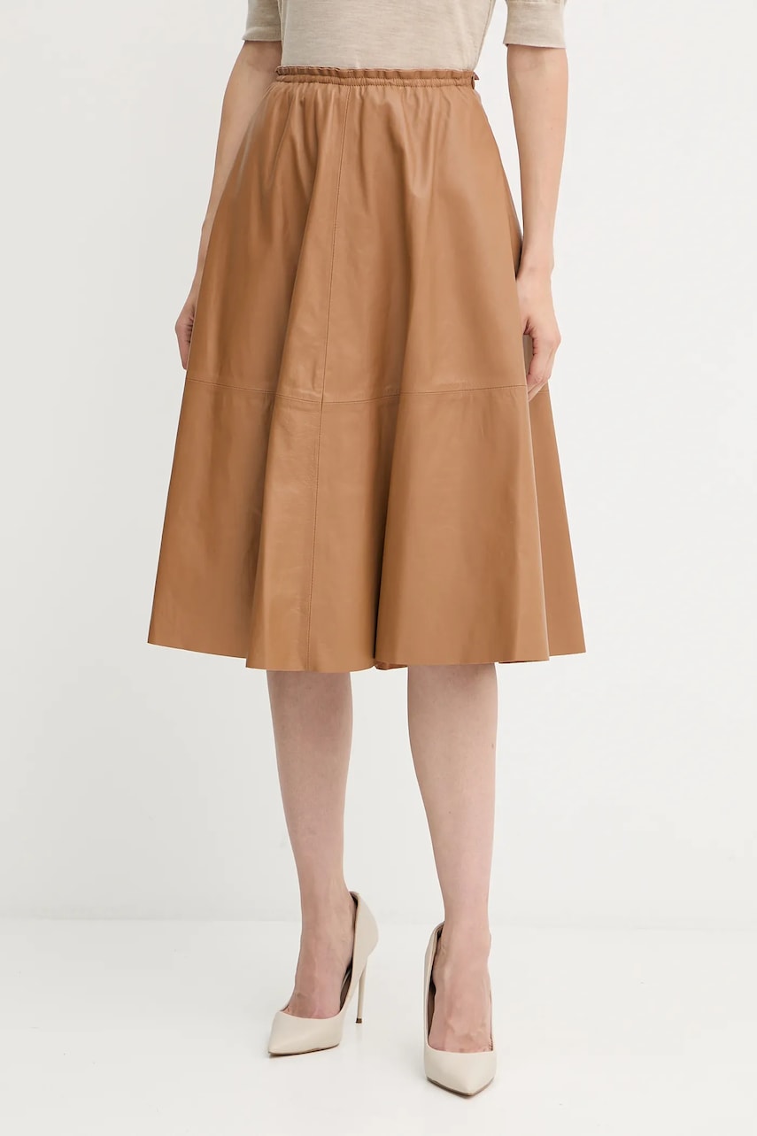Kožená sukně Forte Forte hnědá barva, midi, áčková, 14015.my.skirt