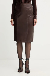 Kožená sukně Herve Leger Estella hnědá barva, mini, WLT3536273