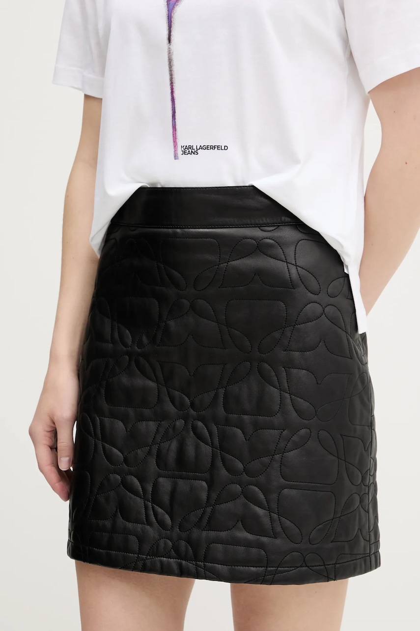 Kožená sukně HUGO Lesani černá barva, mini, 50542332