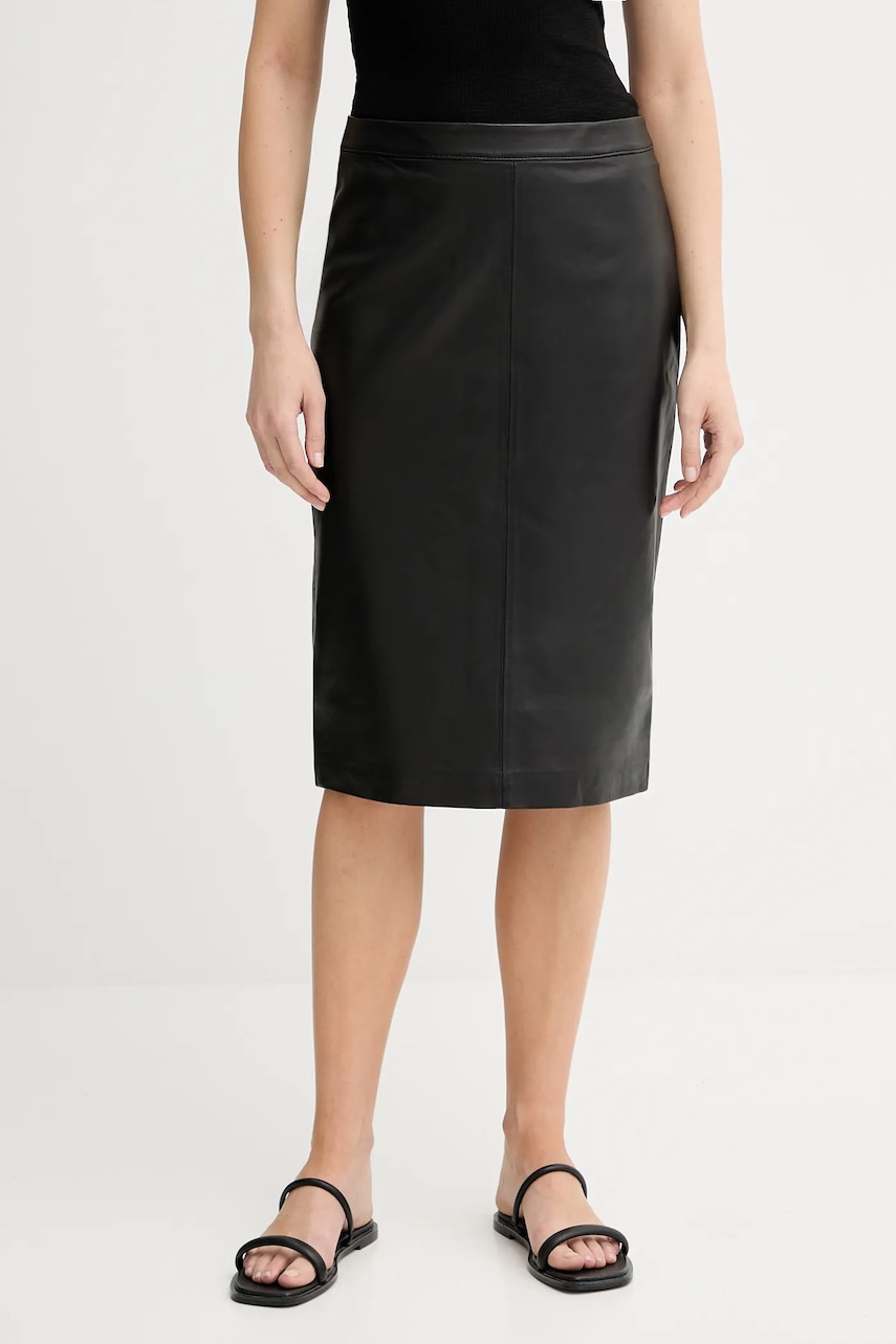 Kožená sukně Marc O'Polo černá barva, mini, pouzdrová, 506703577011