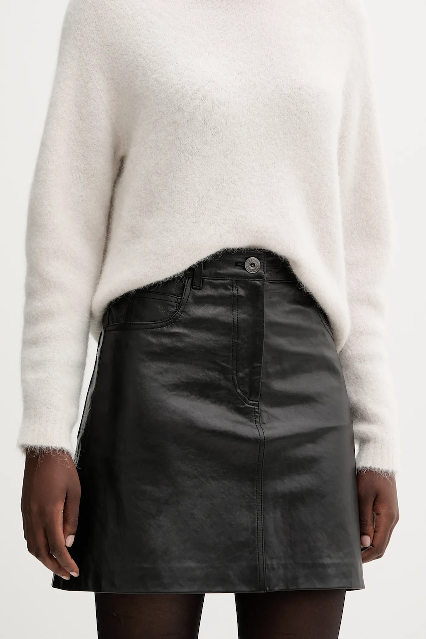 Kožená sukně Weekend Max Mara HULL černá barva, mini, áčková, 2525406012600