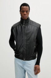Kožená vesta Versace Jeans Couture pánská, černá barva, přechodná, 78GAVP00 CPPS3