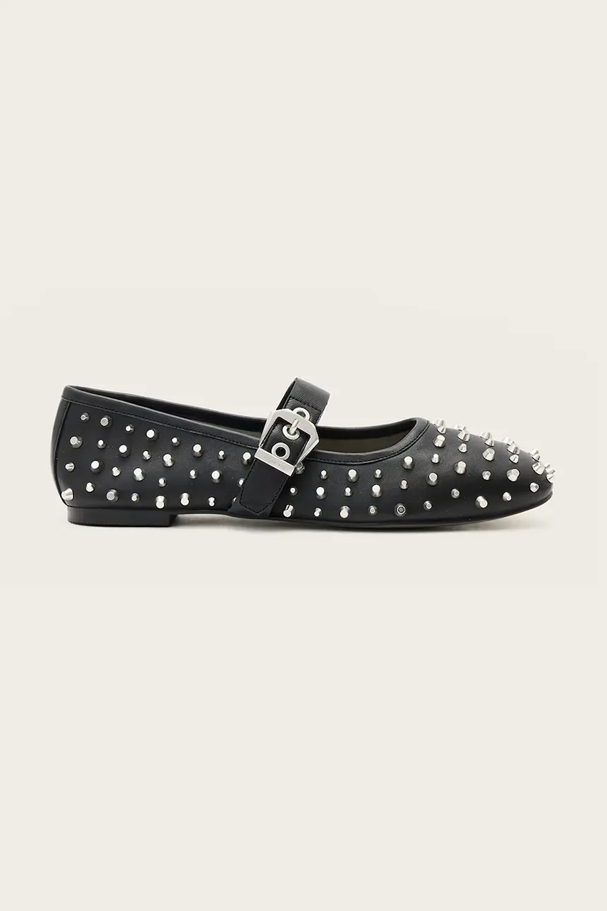 Kožené baleríny AllSaints Holly Stud Shoe černá barva, W040FD
