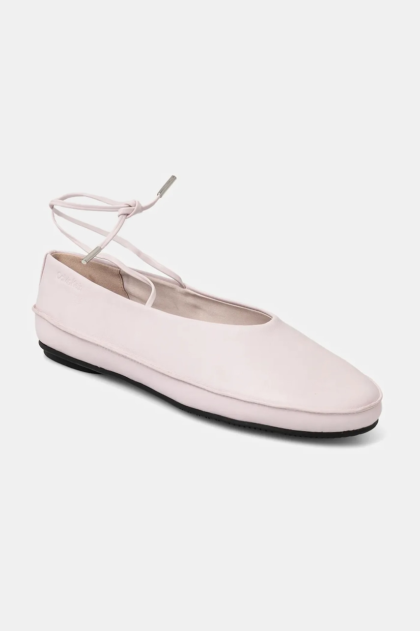 Kožené baleríny Calvin Klein BALLERINA MARY JANE STRAP LTH růžová barva, HW0HW02656