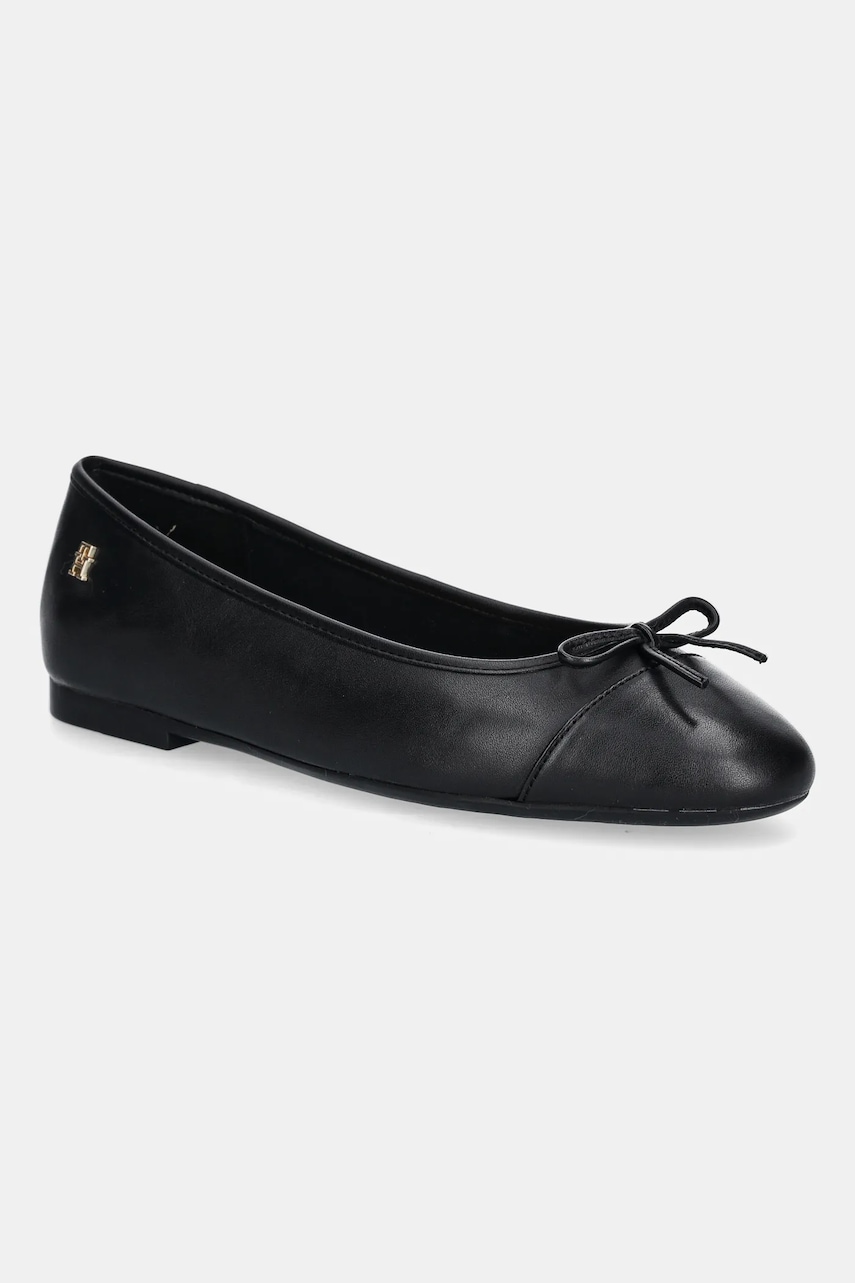 Kožené baleríny Tommy Hilfiger TOE CAP LEATHER BALLERINA černá barva, FW0FW08759