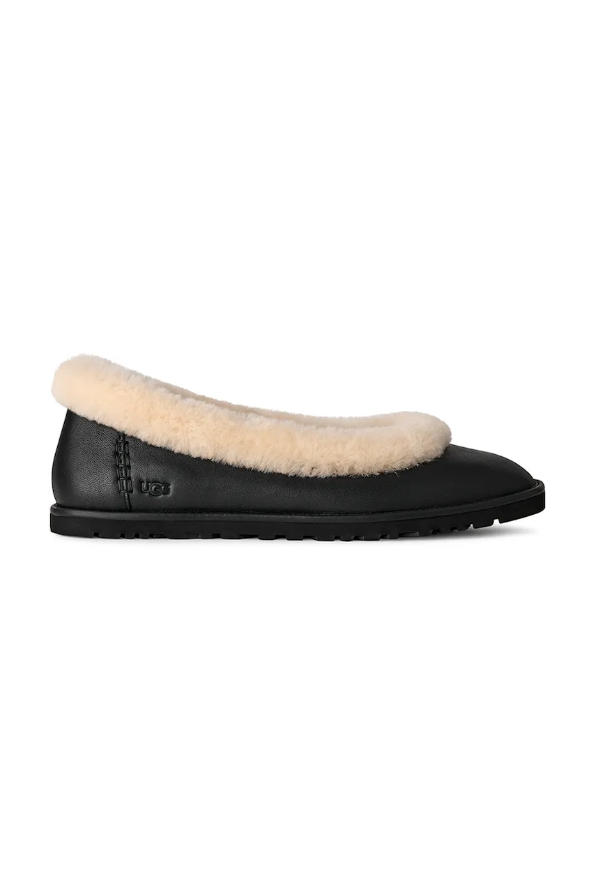 Kožené baleríny UGG Zora Leather Ballet Flat černá barva, 1178450.BLK