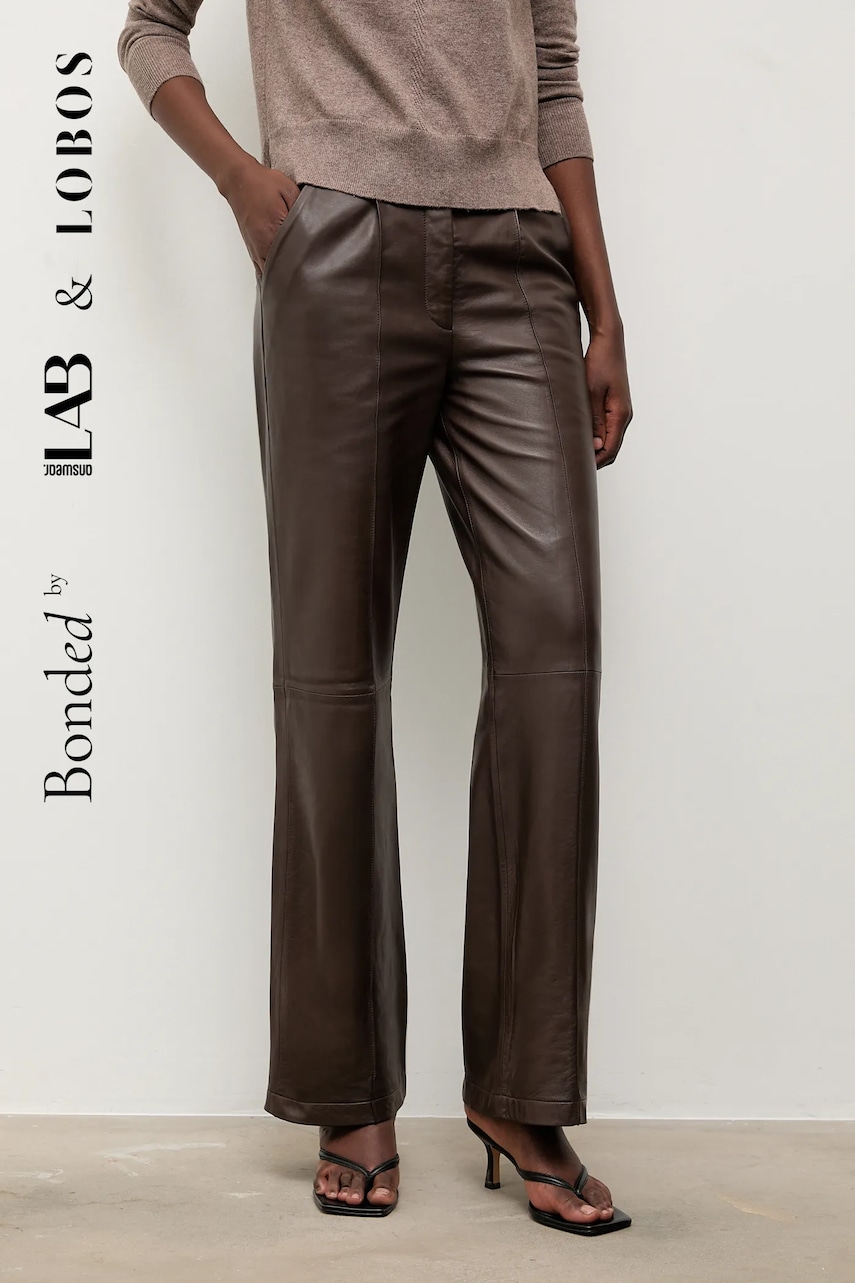 Kožené kalhoty Answear.LAB dámské, hnědá barva, široké, high waist