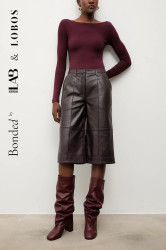 Kožené kalhoty Answear.LAB dámské, vínová barva, široké, high waist