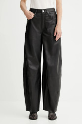 Kožené kalhoty Gestuz dámské, černá barva, high waist, 10910463