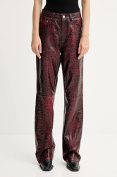 Kožené kalhoty Gestuz dámské, červená barva, široké, high waist, 10910742