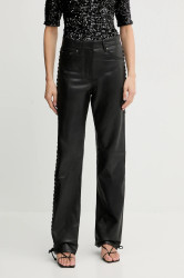 Kožené kalhoty Rotate dámské, černá barva, široké, high waist, 115133100