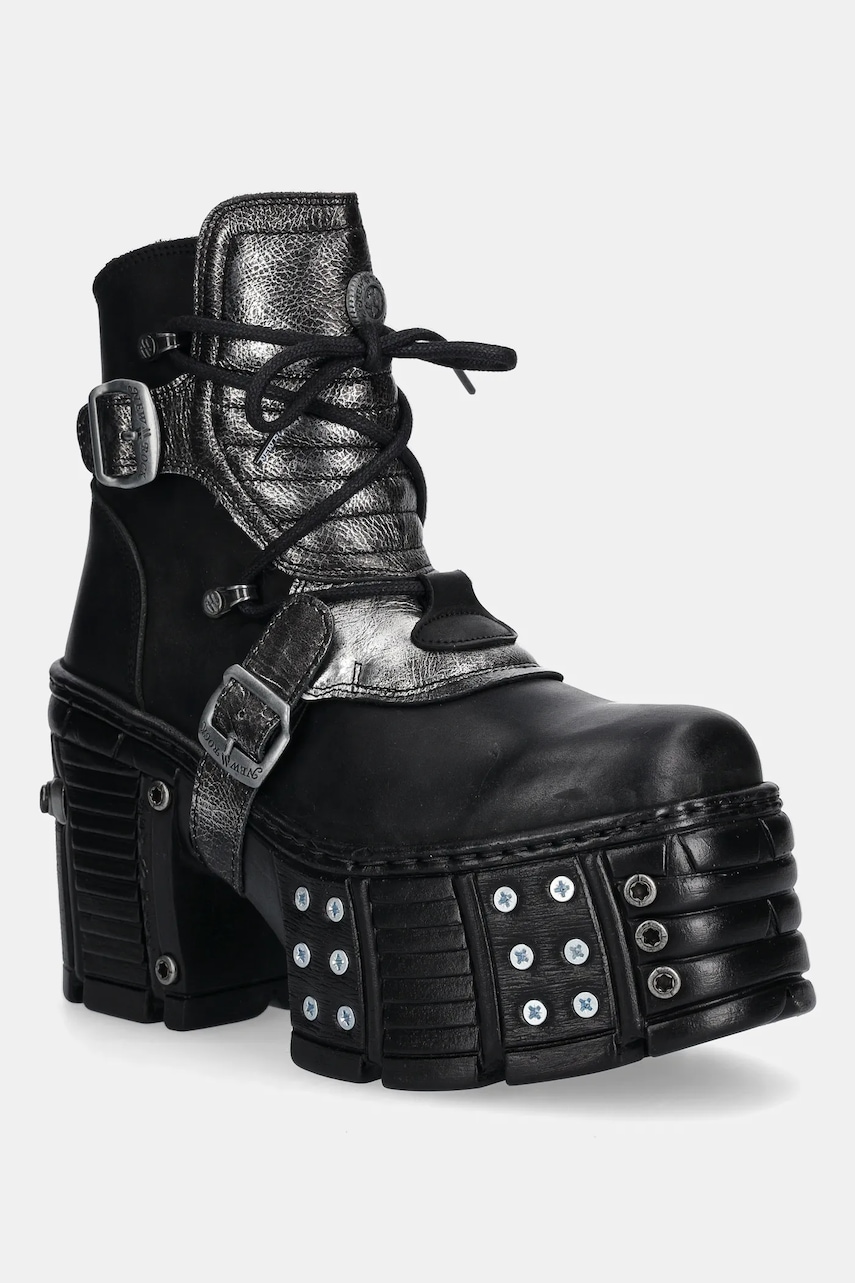 Kožené kotníkové boty New Rock ITALI NEGRO BOX PLANE