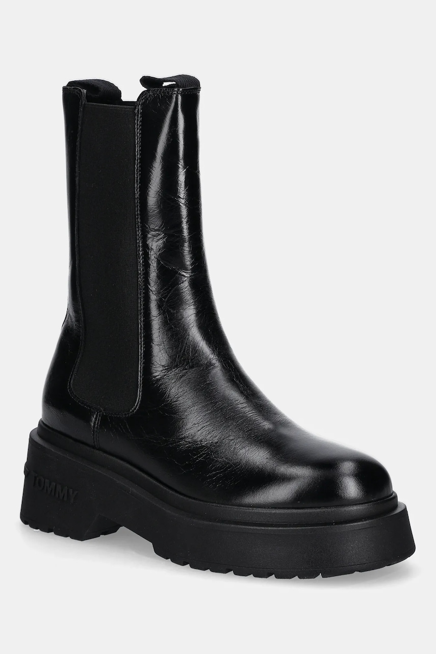 Kožené kotníkové boty Tommy Jeans CHUNKY SHINY LEATHER CHELSEA
