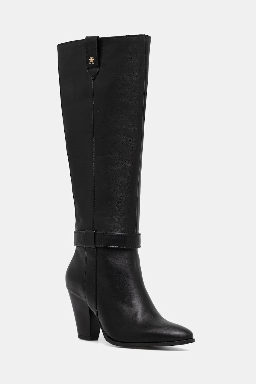 Kožené kozačky Tommy Hilfiger TH T-STRAP LTHR POINTY LONG BOOT