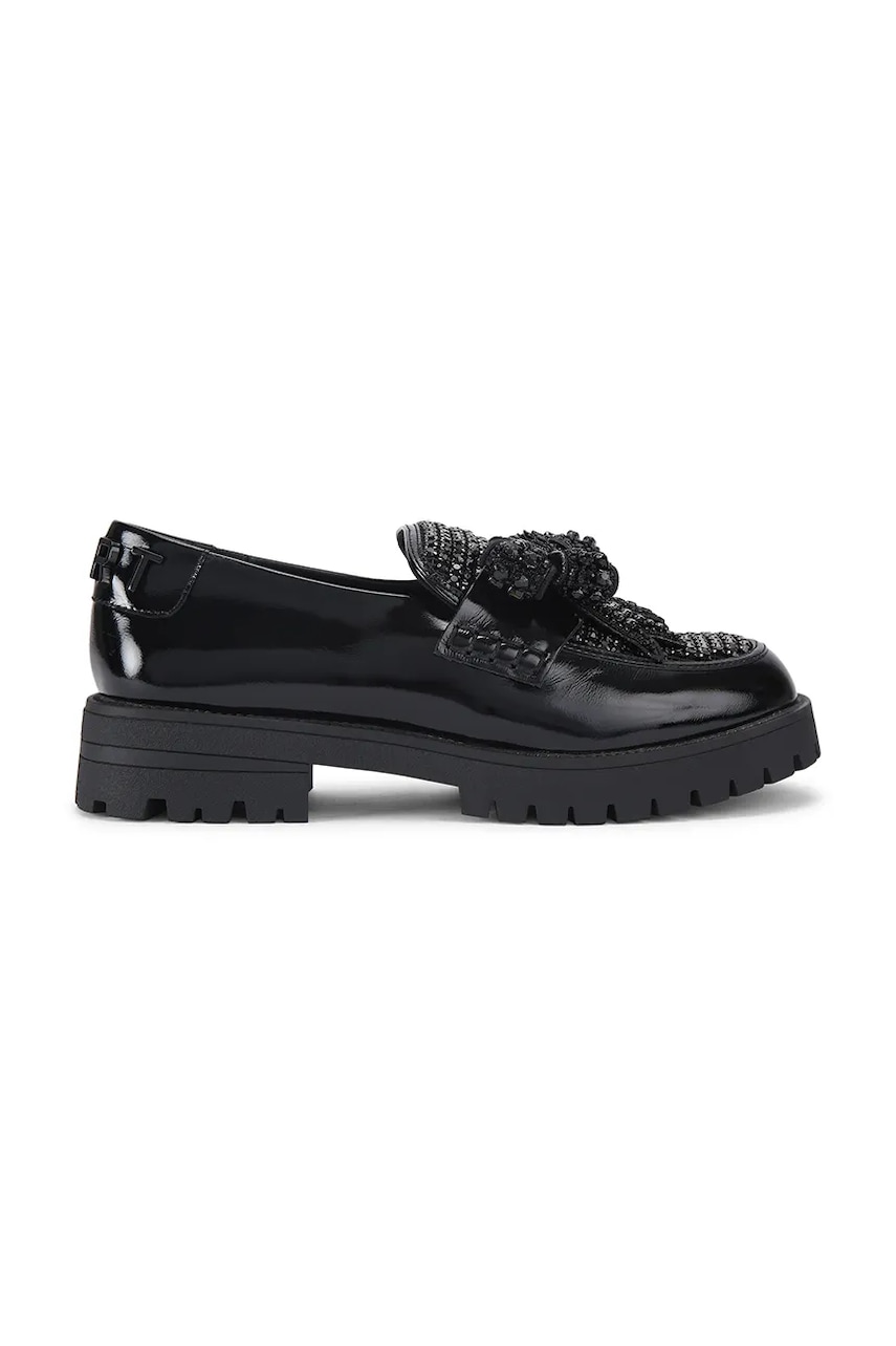 Kožené mokasíny Kurt Geiger London Bow Crystal Loafer dámské, černá barva, na plochém podpatku, 5388400109