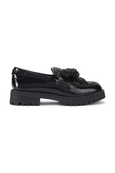 Kožené mokasíny Kurt Geiger London Bow Crystal Loafer dámské, černá barva, na plochém podpatku, 5388400109