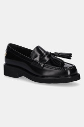 Kožené mokasíny Tommy Hilfiger TASSEL SQUARISH TOE LTHR LOAFER dámské, černá barva, na platformě, FW0FW08749