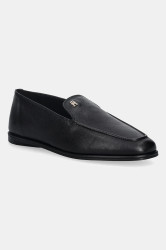 Kožené mokasíny Tommy Hilfiger TH LEATHER LOAFER dámské, černá barva, na plochém podpatku, FW0FW09319