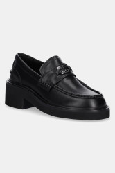 Kožené mokasíny Tommy Jeans TJW CHUNKY HEEL LOAFER dámské, černá barva, na platformě, EN0EN02789