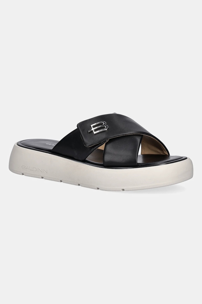 Kožené pantofle Baldinini dámské, černá barva, na platformě, D5E355P1NAPP