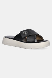 Kožené pantofle Baldinini dámské, černá barva, na platformě, D5E355P1NAPP