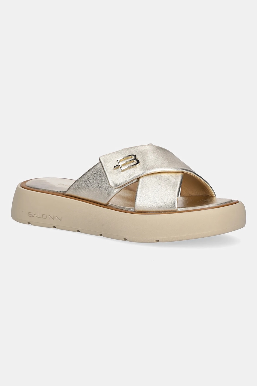 Kožené pantofle Baldinini dámské, zlatá barva, na platformě, D5E355P1NAPL