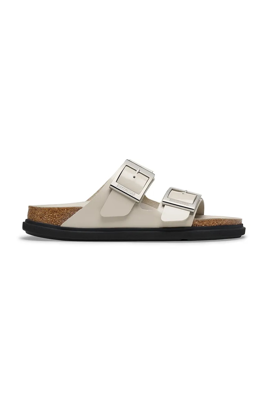 Kožené pantofle Birkenstock Arizona Droplet Buckle dámské, béžová barva, 1030326