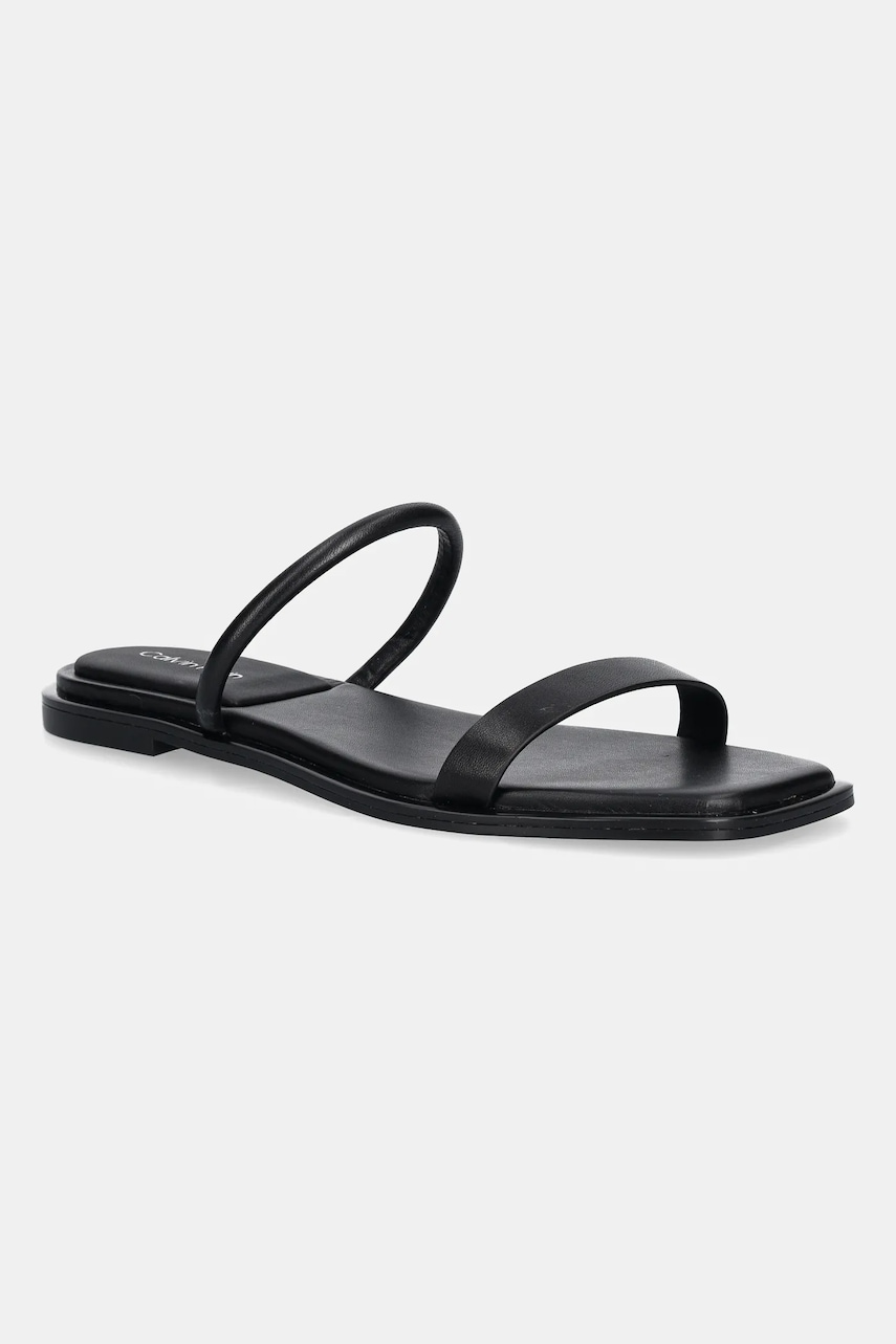 Kožené pantofle Calvin Klein FLAT SANDAL SQUARED 2-BAR LTH