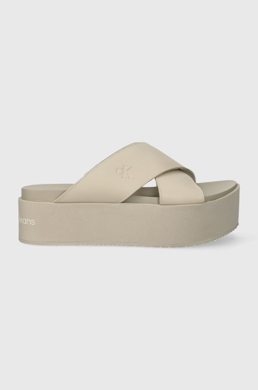 Kožené pantofle Calvin Klein Jeans FLATFORM CROSS MG UC
