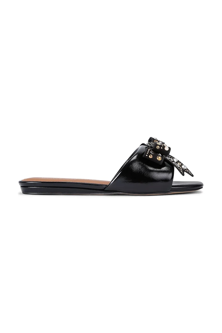 Kožené pantofle Kurt Geiger London Kensington Bow Flat Sandal dámské, černá barva, 655705139