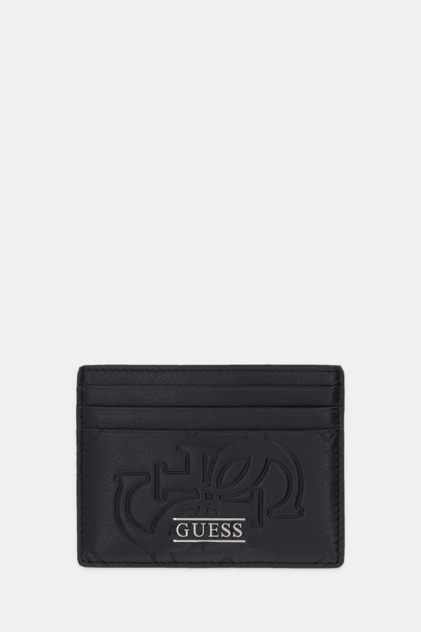 Kožené pouzdro na karty Guess BOSTON černá barva, SMBOMG LEA25