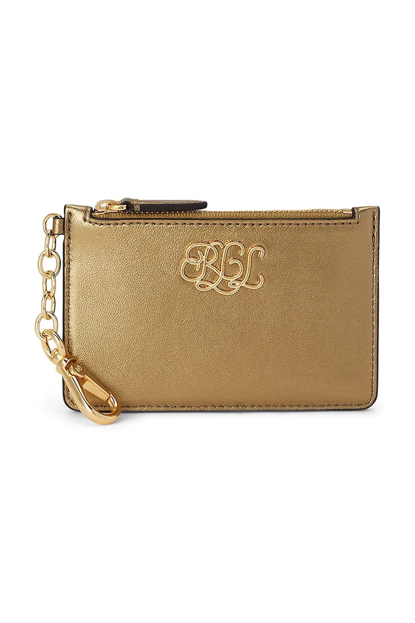 Kožené pouzdro na karty Lauren Ralph Lauren zlatá barva, 432982049