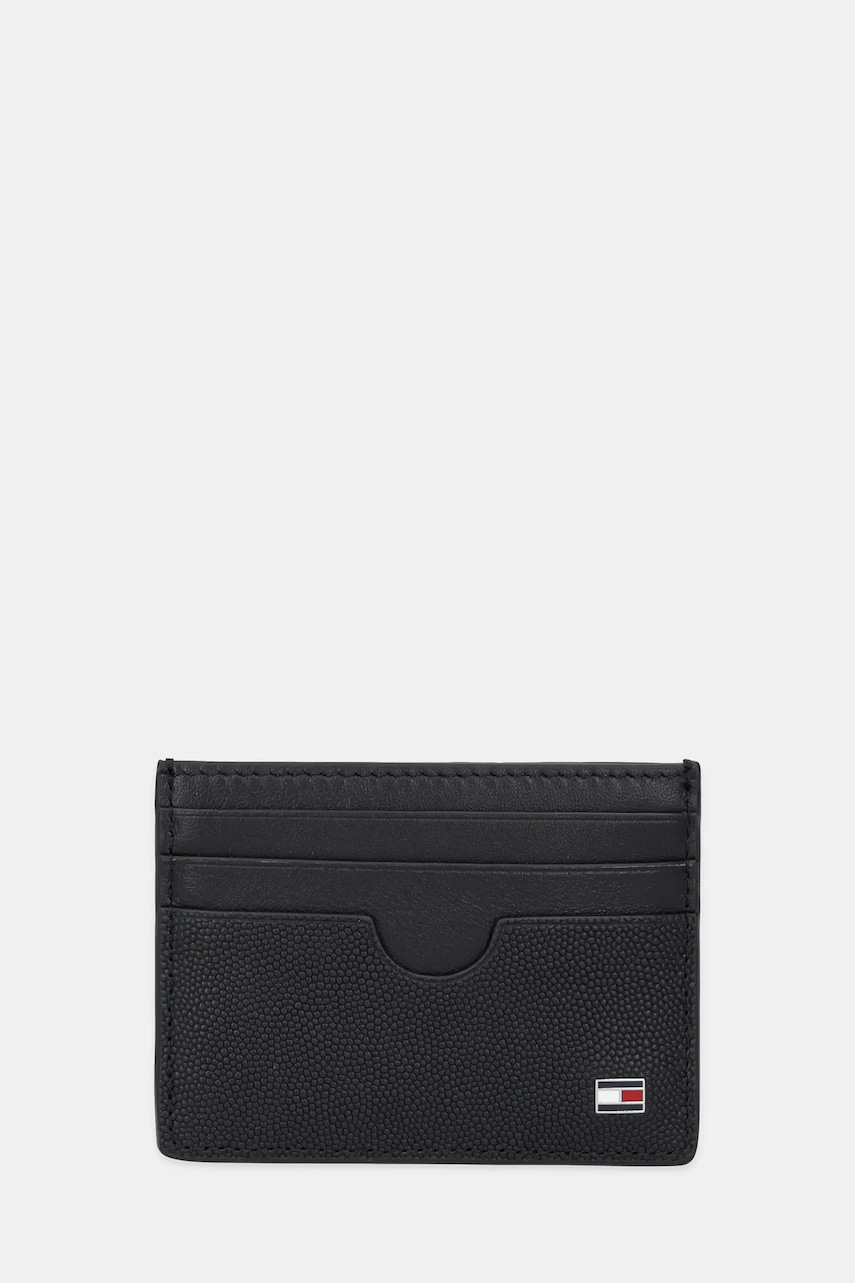 Kožené pouzdro na karty Tommy Hilfiger černá barva, AM0AM13517