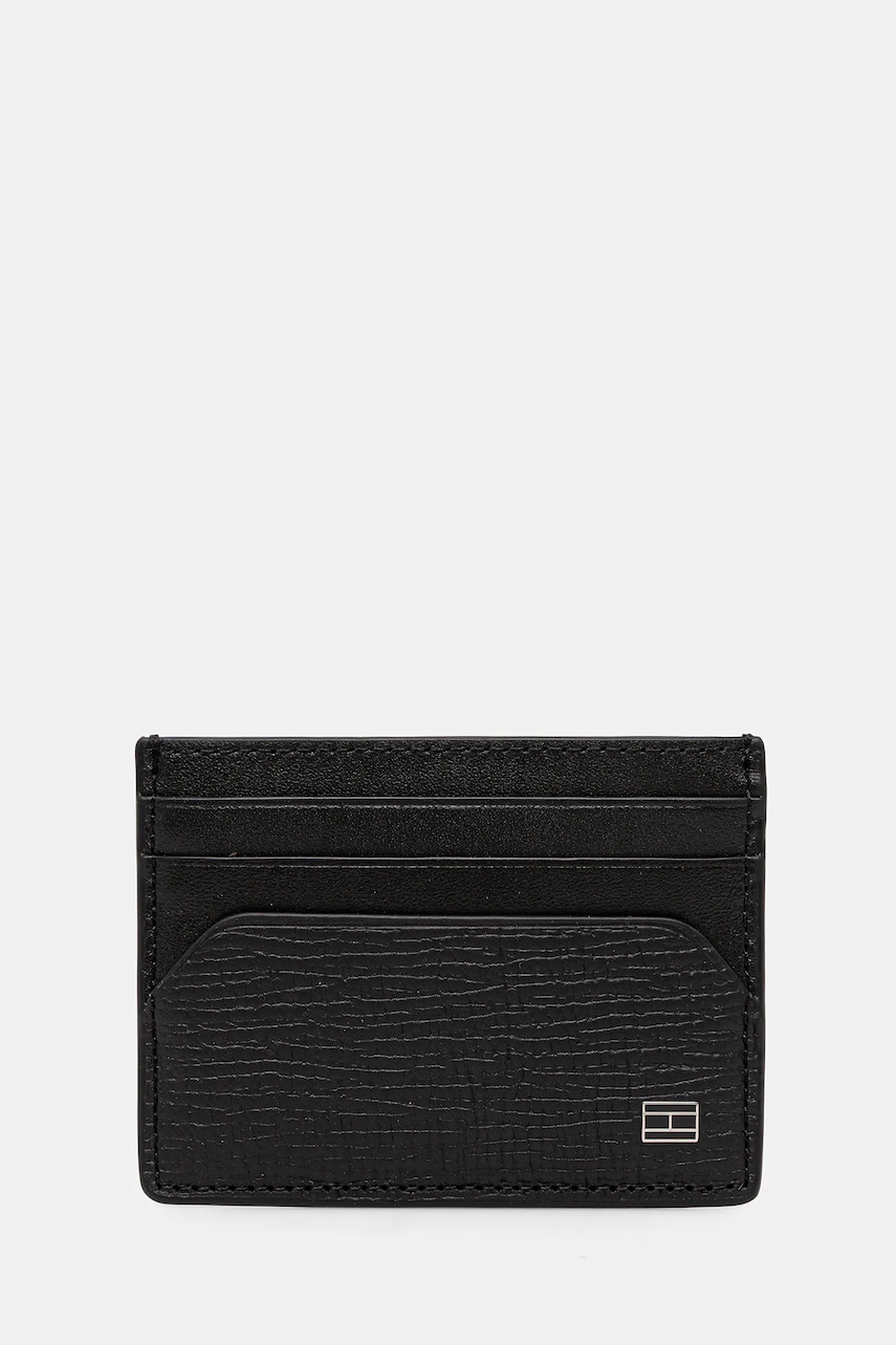 Kožené pouzdro na karty Tommy Hilfiger černá barva, AM0AM13707